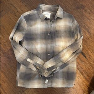 Hollister Men's Tan and Gray Plaid Shirt